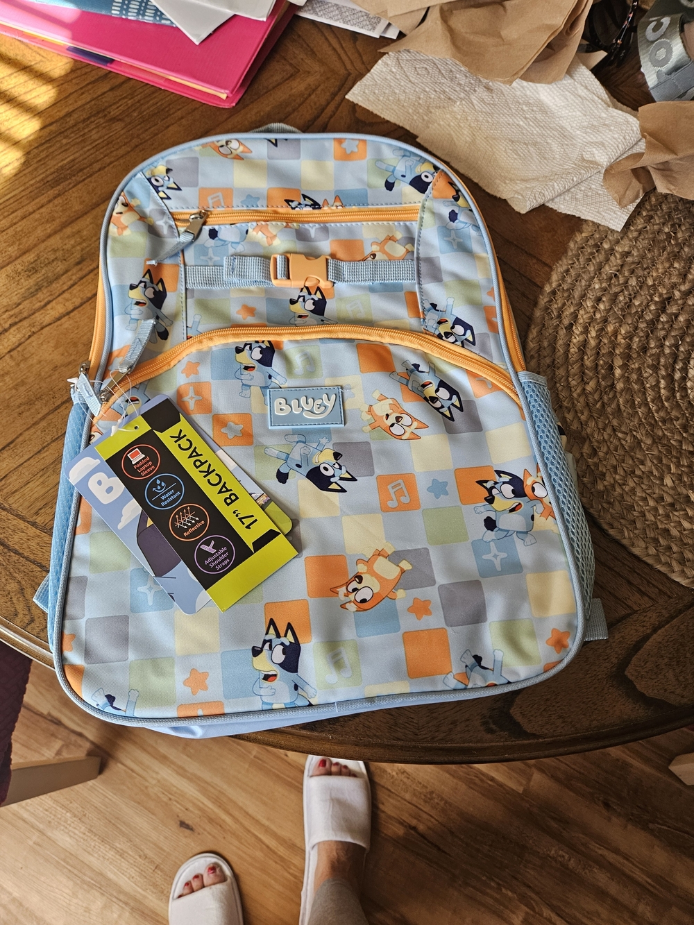 Kids Backpack - Light Blue with Orange Accents